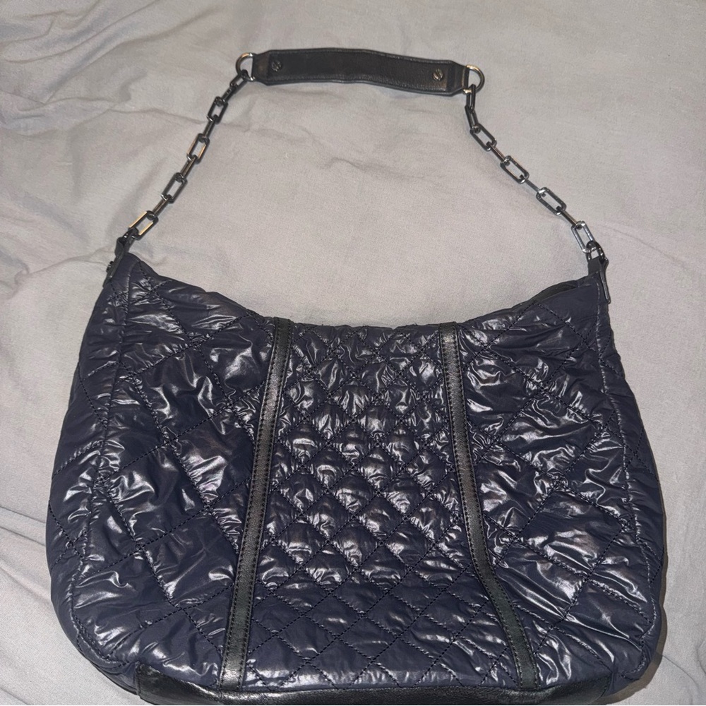 Tory Burch Alice Diamond Quilted Logo Hobo Bag Black Shoulder Handbag - Picture 2 of 8